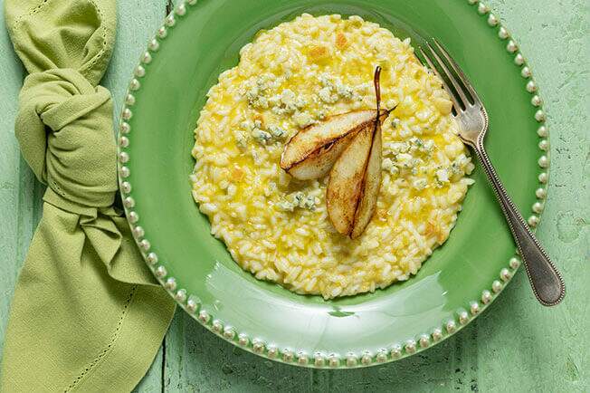 Receita de risoto gorgonzola com pera na pressão